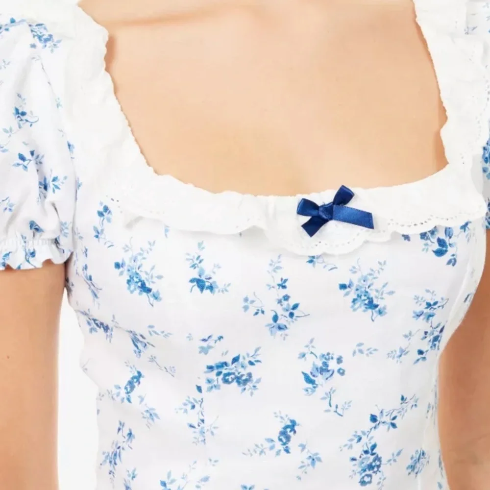 NWT REFORMATION Alice Romantic Floral-Print Puff-Sleeve Linen Blouse Orlaya 4
